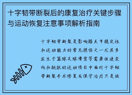 十字韧带断裂后的康复治疗关键步骤与运动恢复注意事项解析指南 十字韧带断裂后的康复治疗关键步骤与运动恢复注意事项解析指南